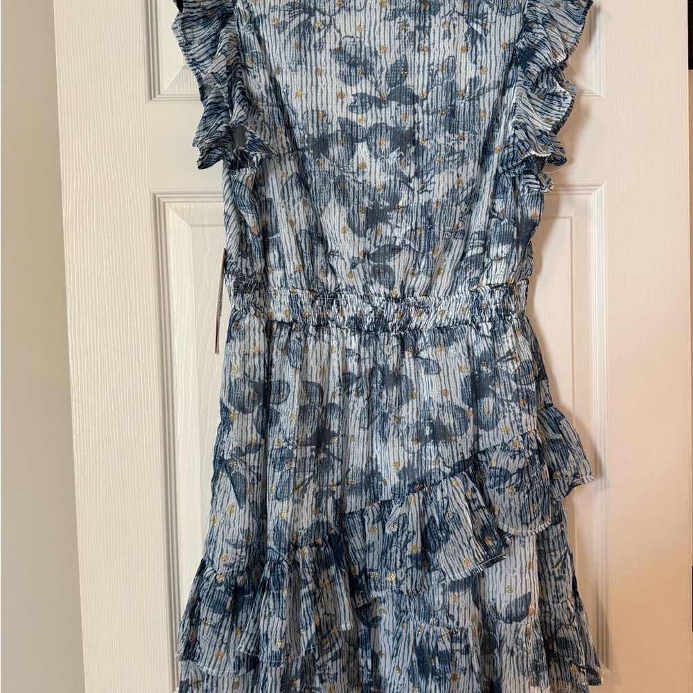 Aqua Blue Floral Ruffle Midi Dress - Picture 4 of 5
